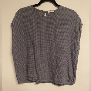 Eileen Fisher Navy linen Gingham Blouse size small